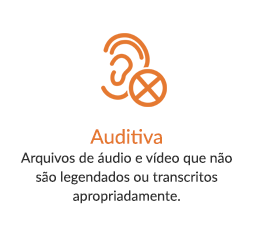 Auditiva - Arquivos de áudio e vídeo que não são legendados ou transcritos apropriadamente.