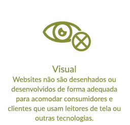 Visual - Websites não são desenhados ou desenvolvidos de forma adequada para acomodar consumidores e clientes que usam leitores de tela ou outras tecnologias.